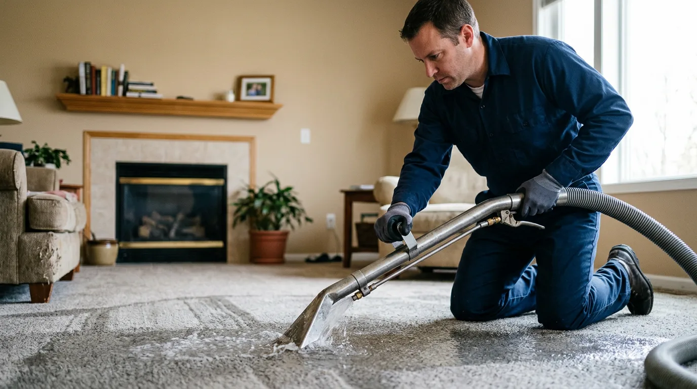 Water damage restoration technician working near Metamora, IL